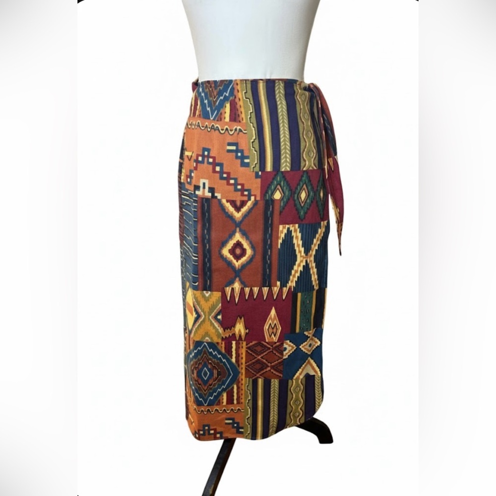 Vintage WRAPS Southwestern Patchwork Wrap Skirt | Made in USA | Size Small